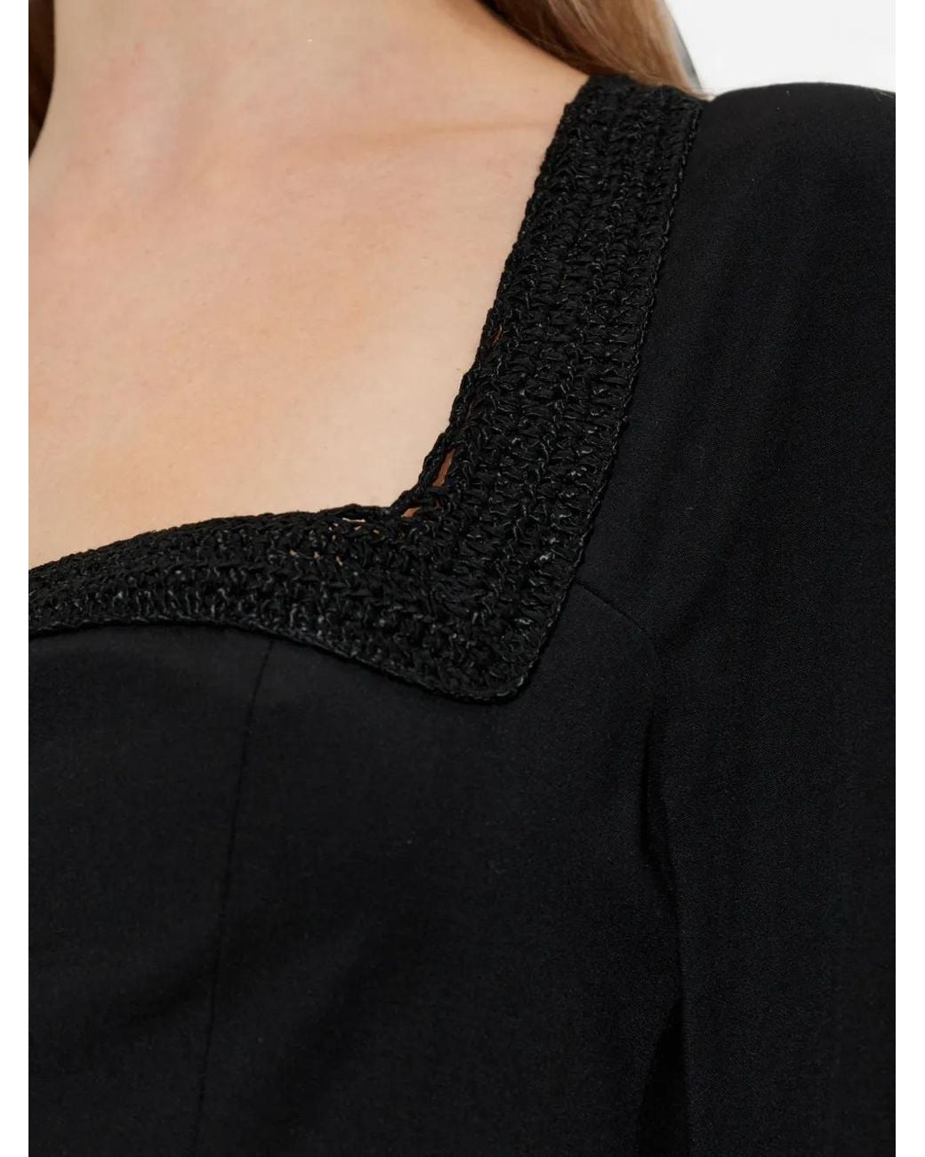 The Mannei Black Crochet-Trim Flared-Sleeve Mini Dress