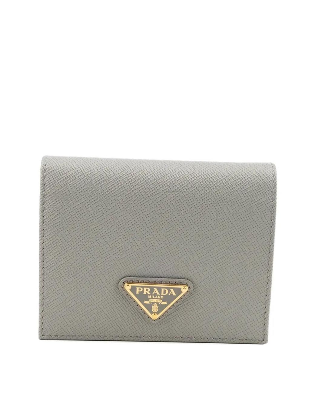 Prada Gray Saffiano Leather Enamelled Triangle Wallet