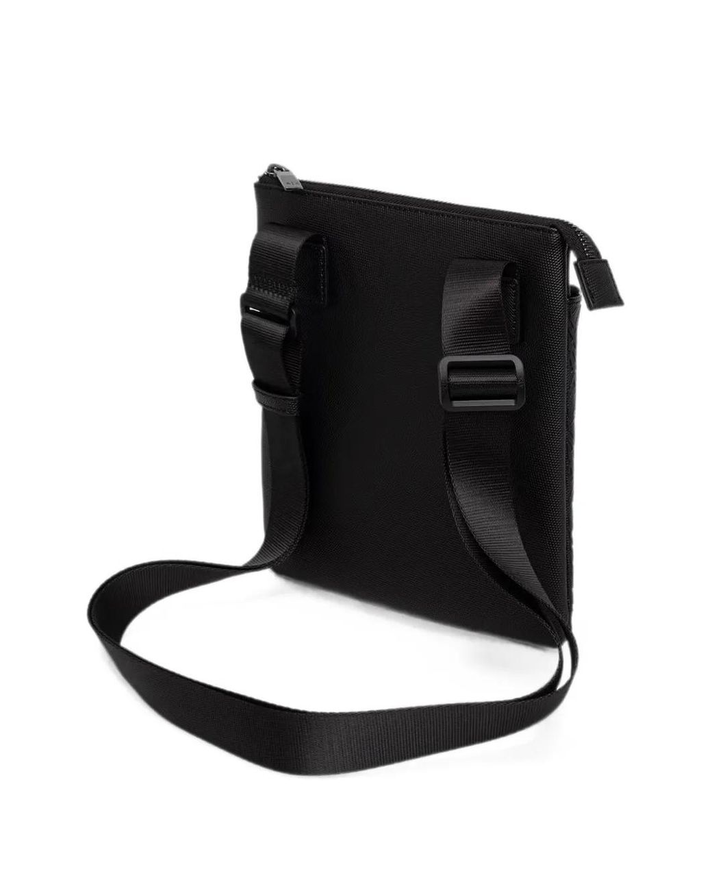 ARMANI EXCHANGE Black Monogram-Pattern Logo-Patch Messenger Bag for men