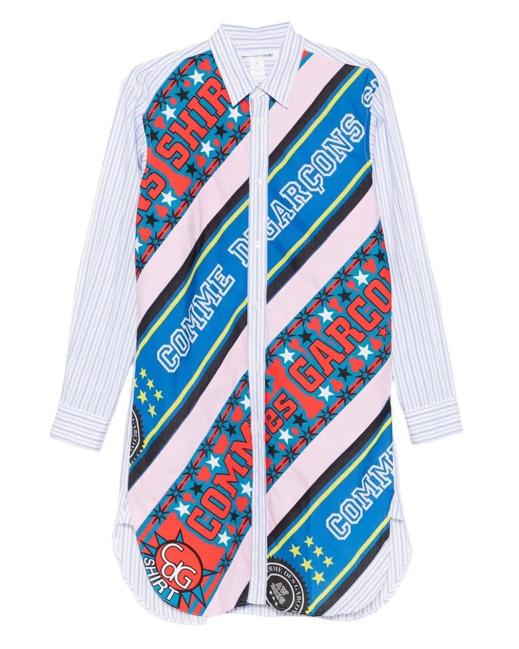 Comme des Garçons Blue Stripe-Print Panelled Shirt for men