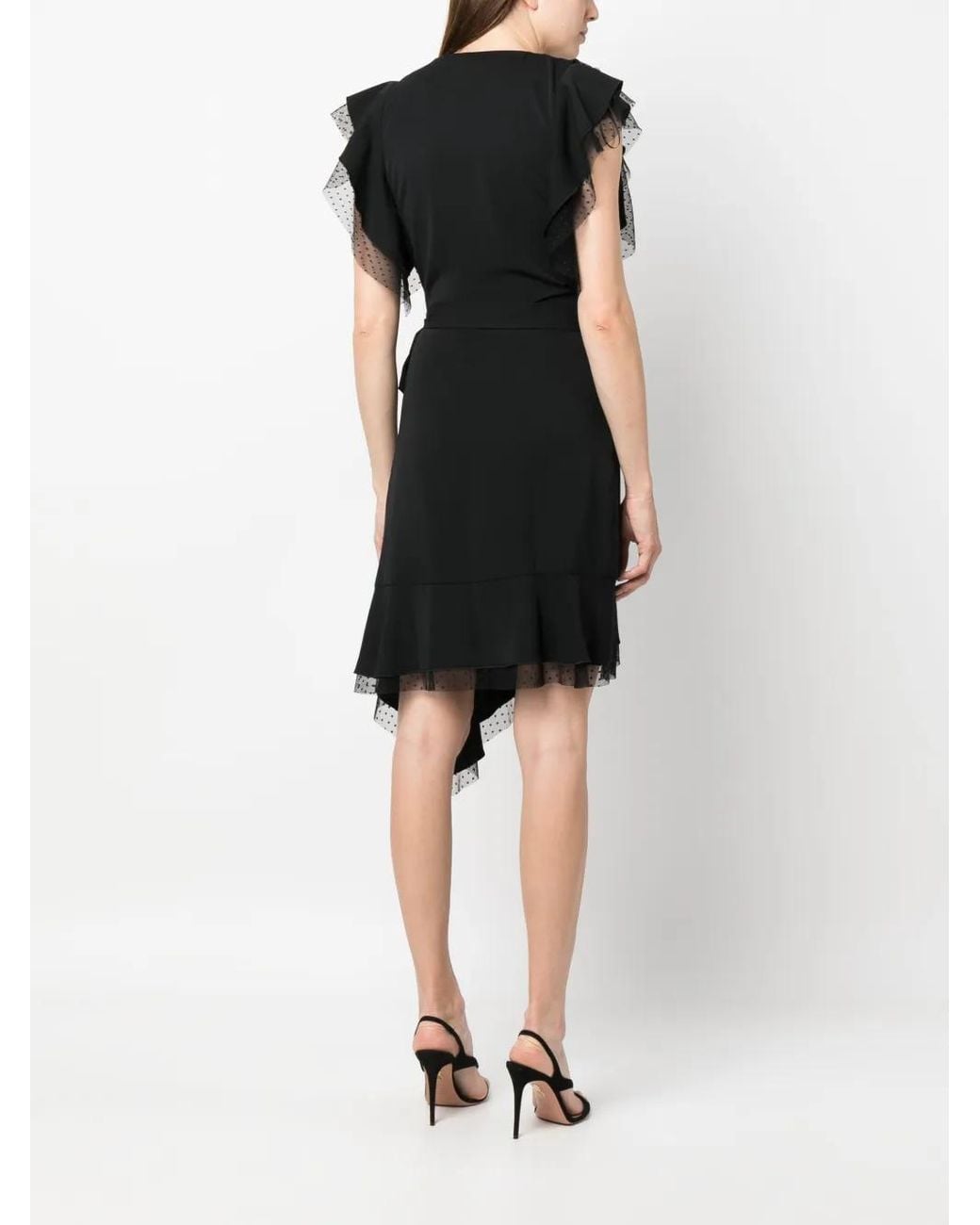 Nissa Black Tulle-Detailing Draped Mini Dress