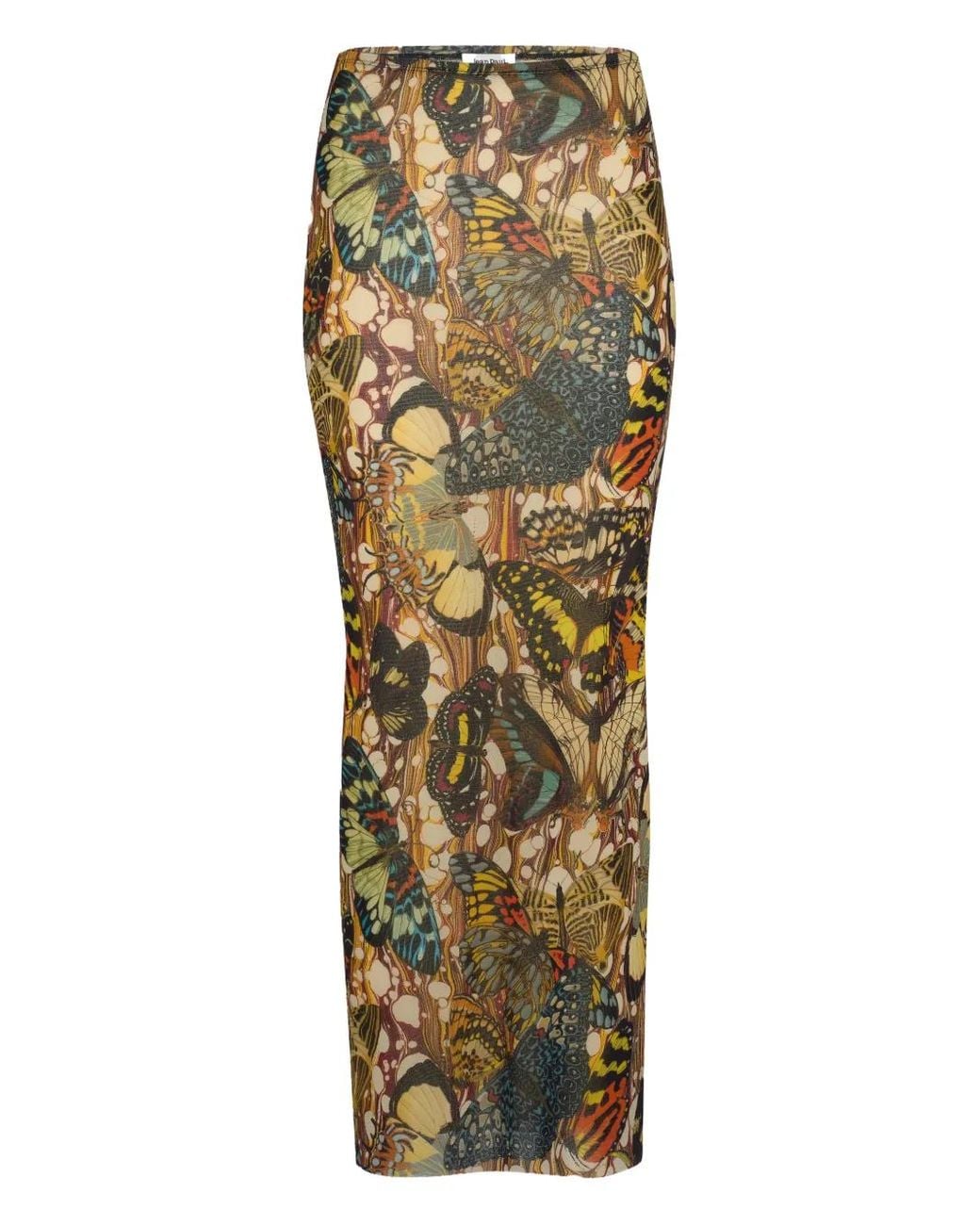 Jean Paul Gaultier Metallic Re-Edition Butterfly-Print Mesh Maxi Skirt