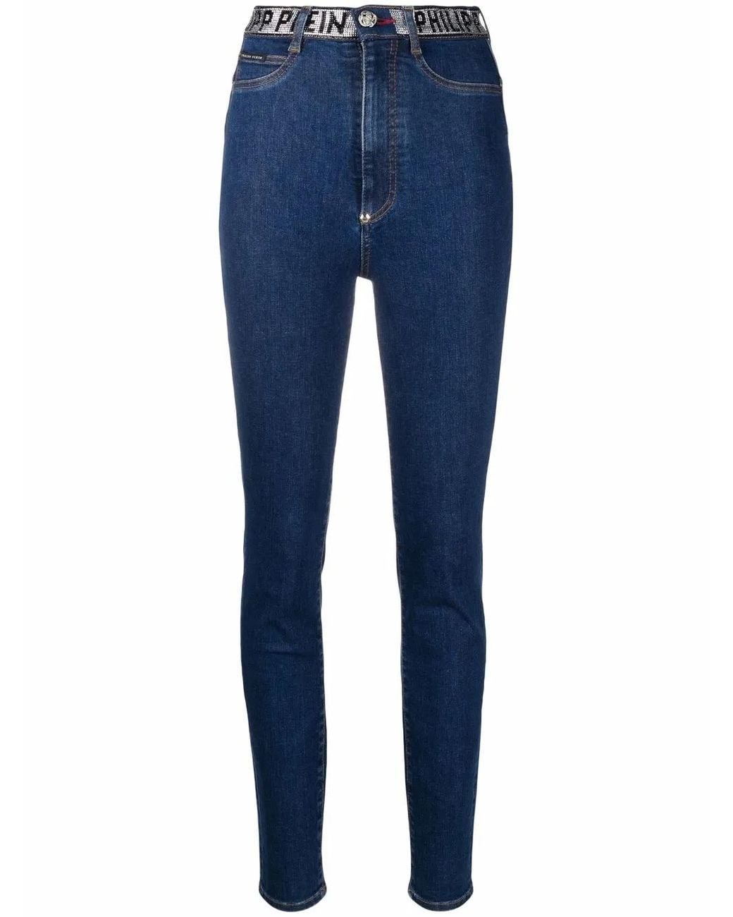 Philipp Plein Blue Logo-Embellished Skinny-Leg Jeans