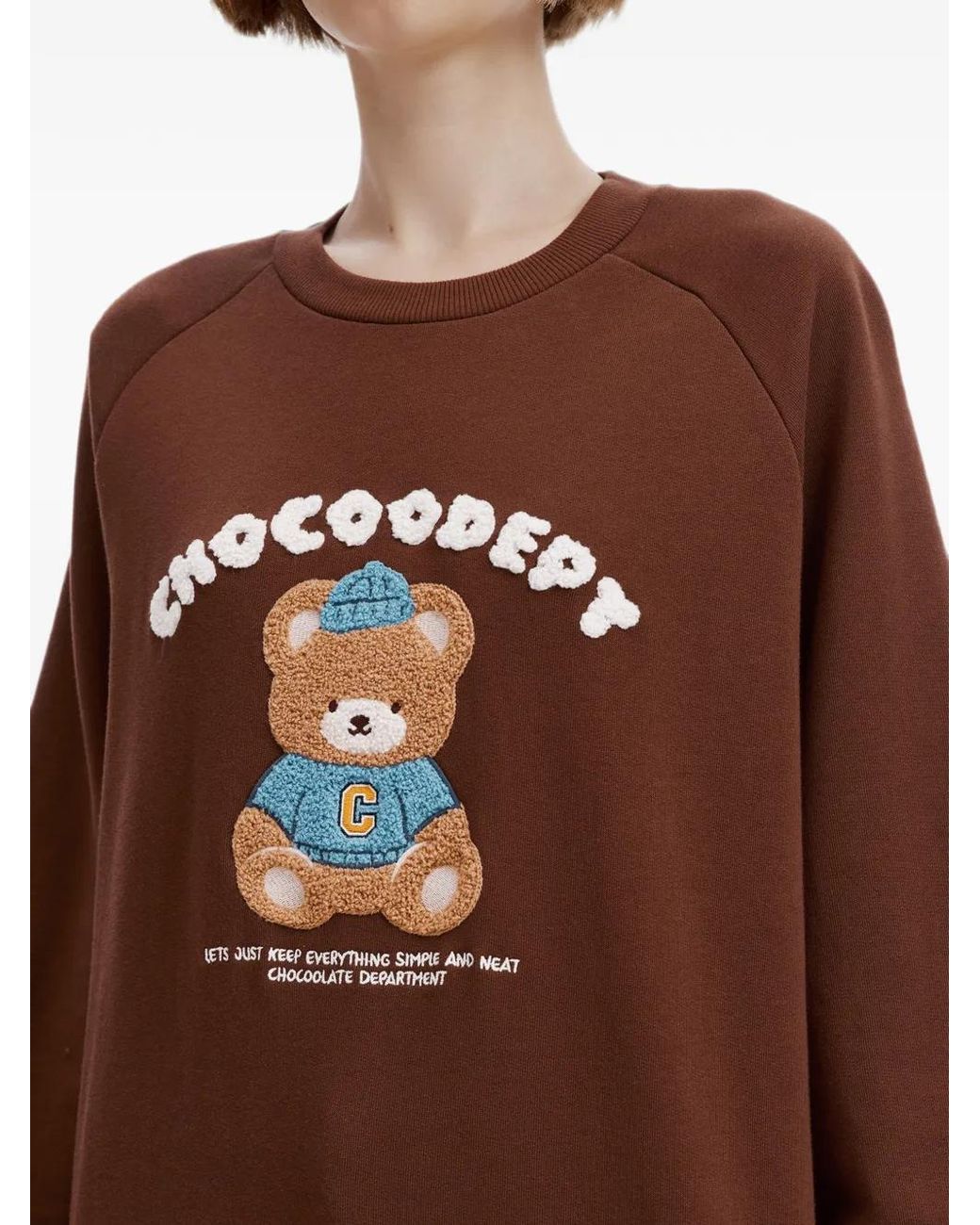 Chocoolate Brown Bear-Patch Long-Sleeve Sweatshirt