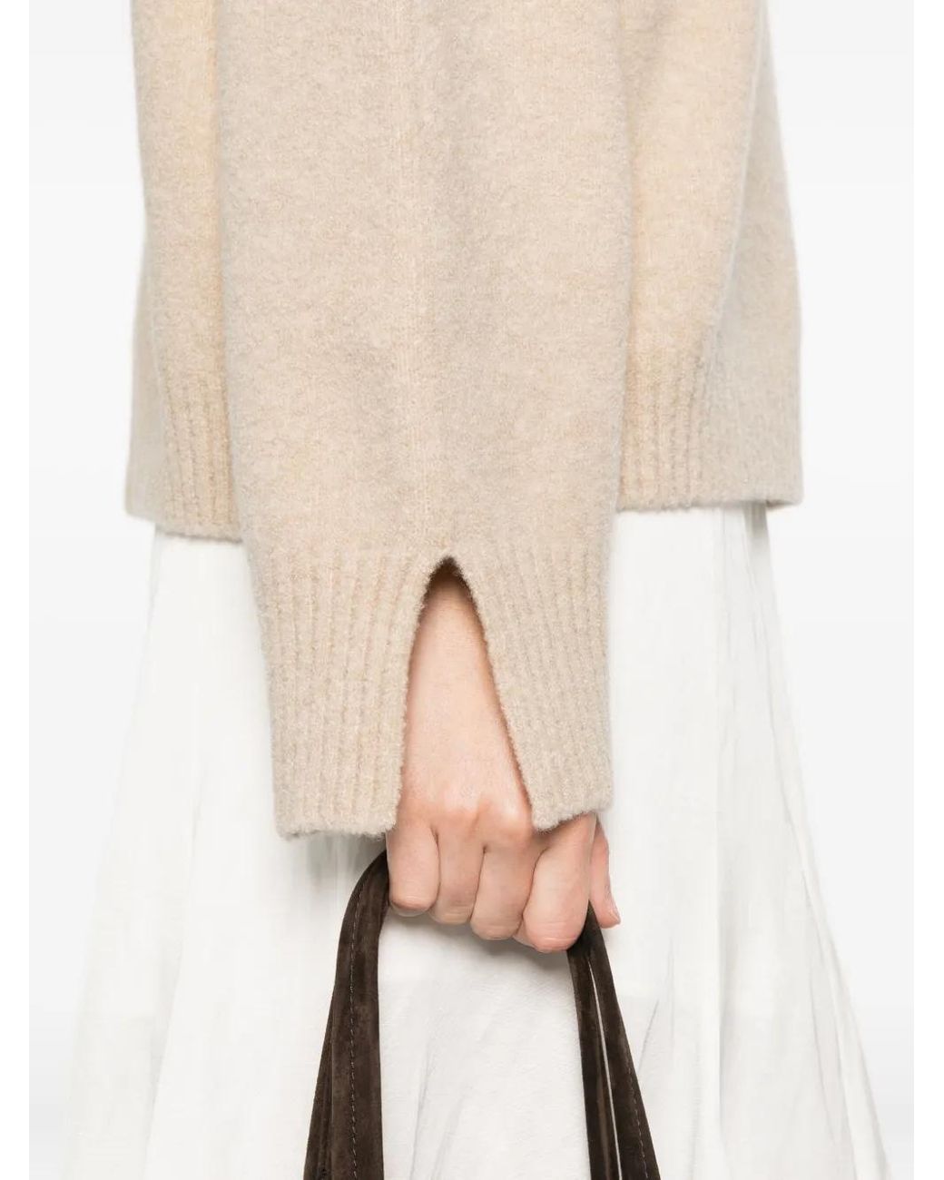 Allude Natural Stehkragen-Pullover Mit Geschlitzten Bündchen