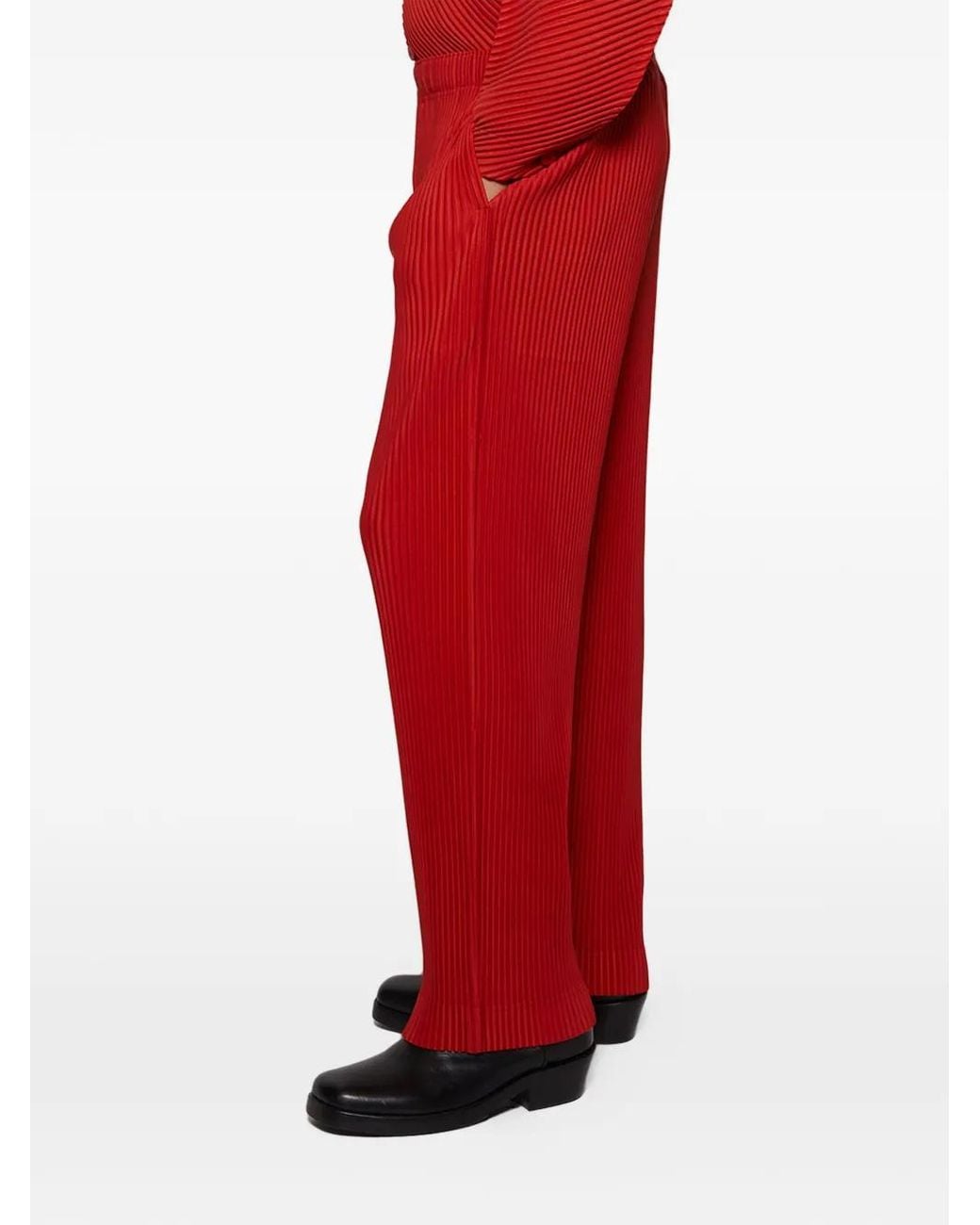 Issey Miyake Red Pleated Pants for men