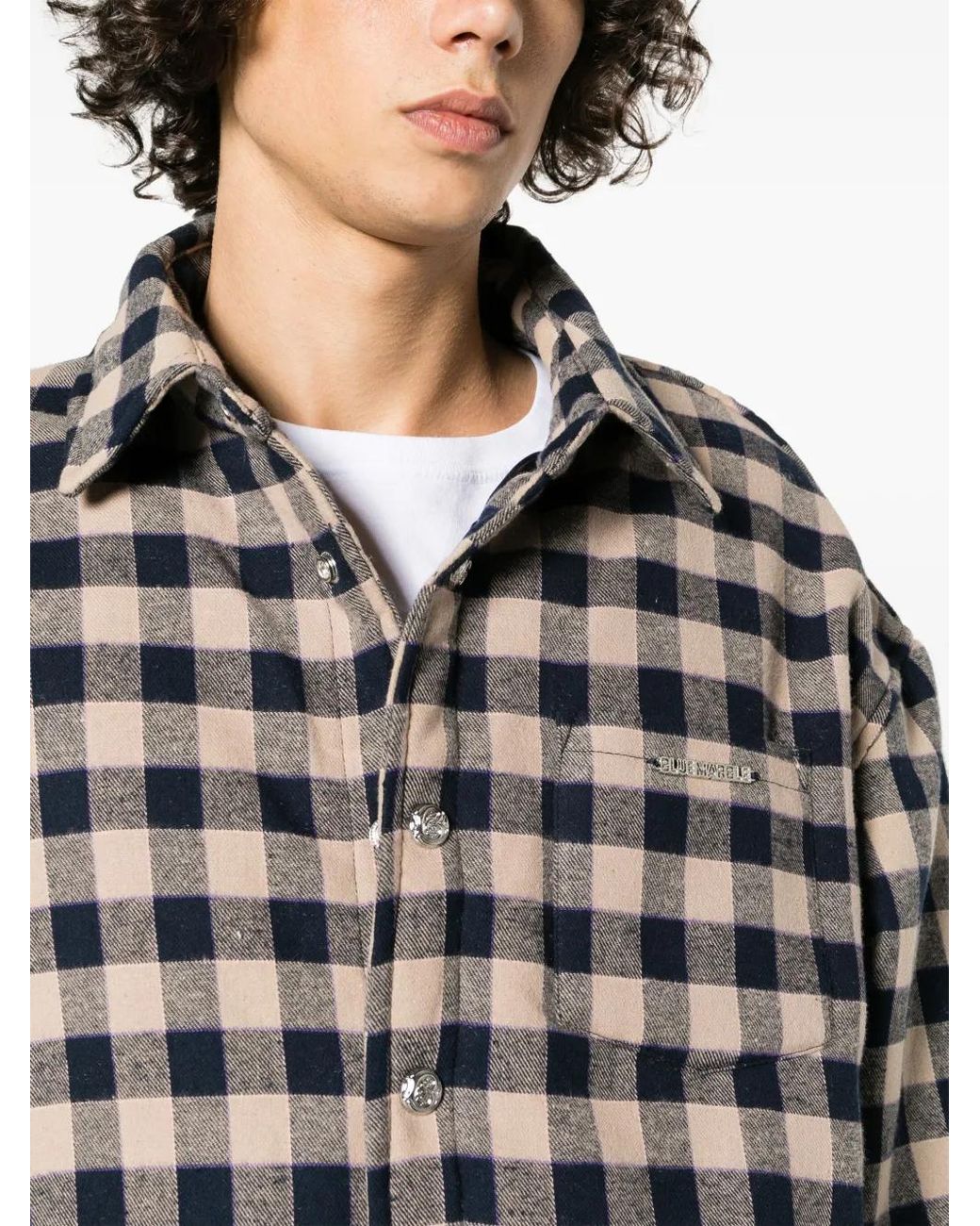 Bluemarble Black Checkerboard-Print Logo-Plaque Shirt Jacket for men