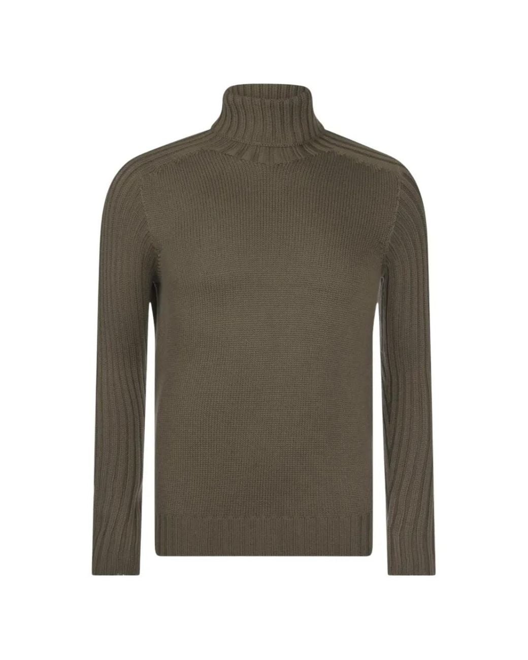 Gran Sasso Green Ribbed-Knit Roll-Neck Wool Sweater for men