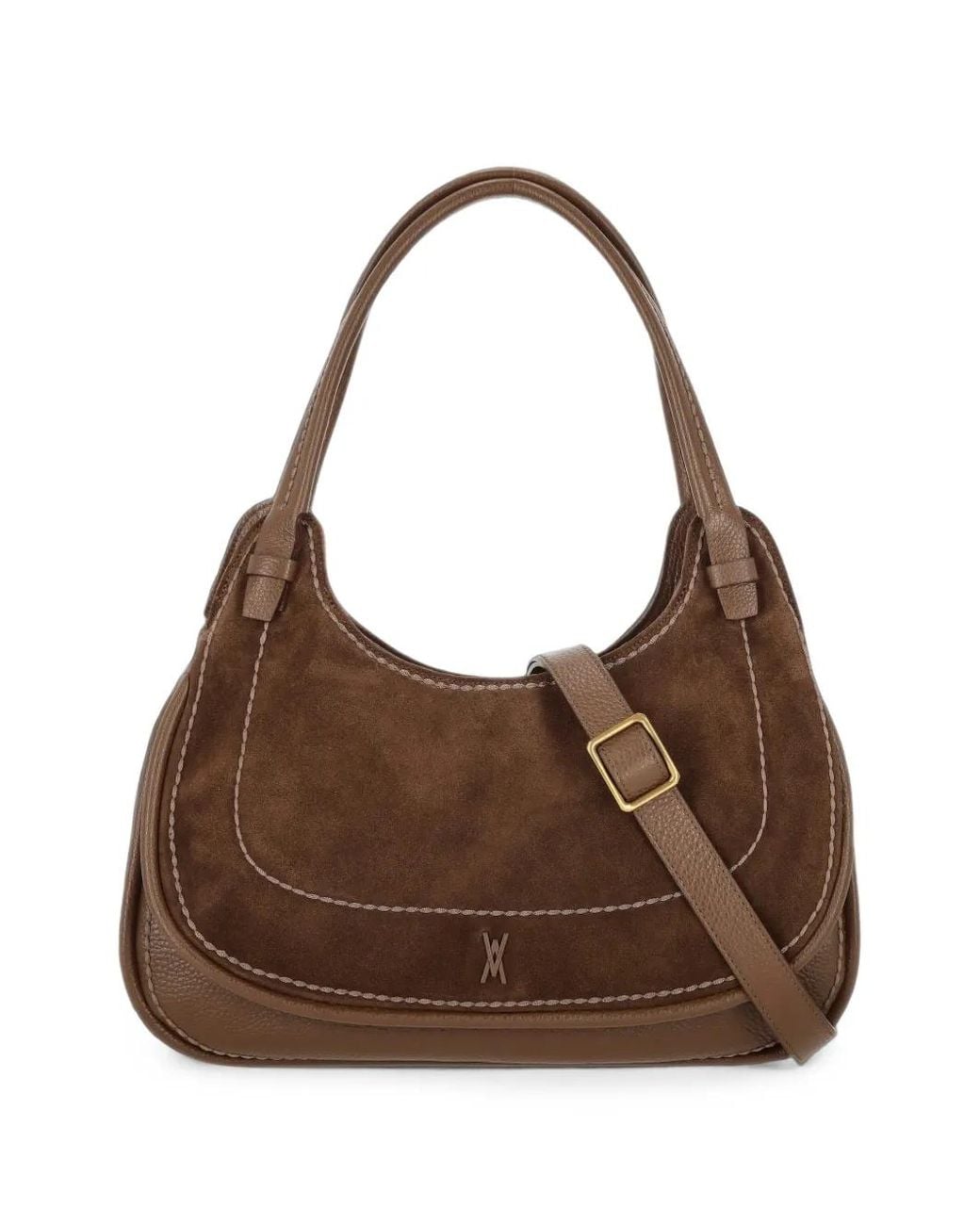 VISONA Brown Suede-Finish Contrast-Stitching Tote Bag