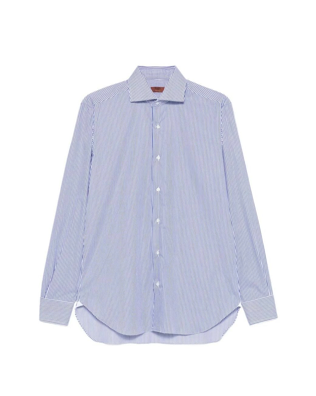 Barba Napoli Purple Striped-Pattern Spread-Collar Shirt for men