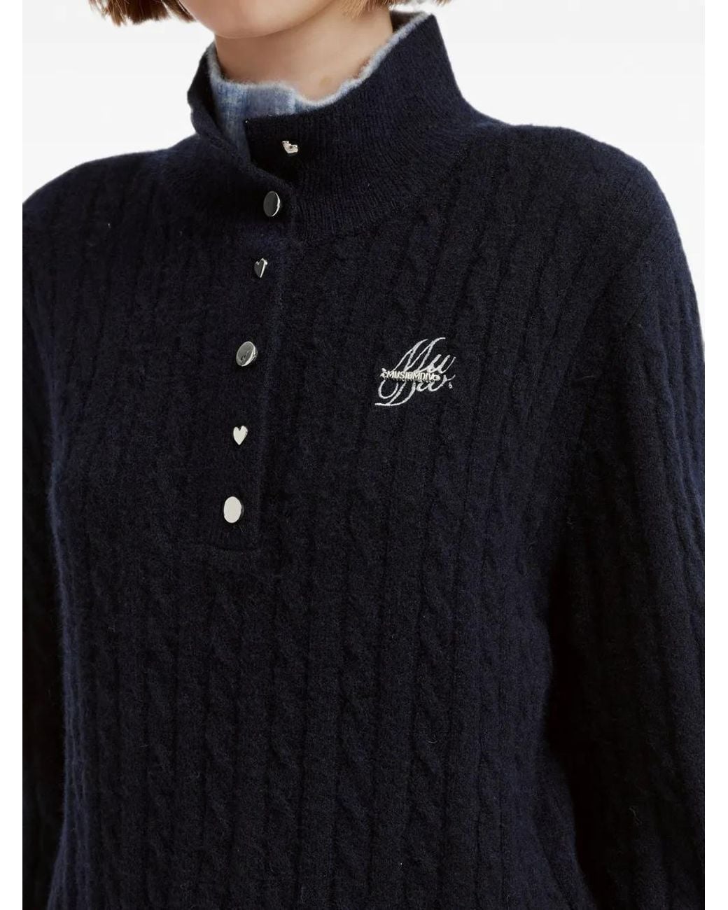 Musium Div. Blue Cable-Knit Button-Up Sweater