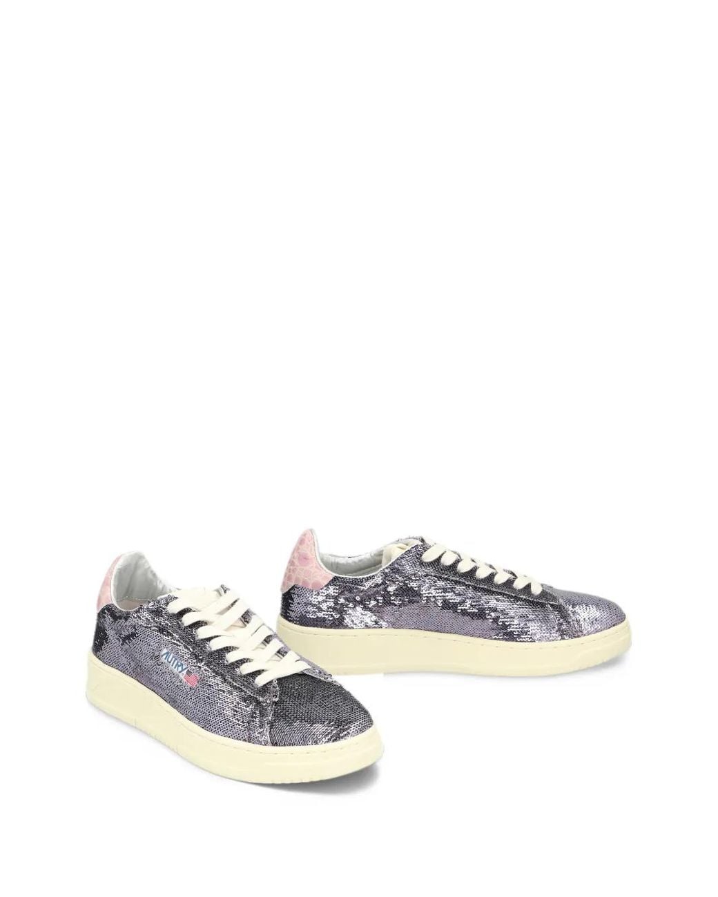 Autry White Sequin-Embellished Sneakers
