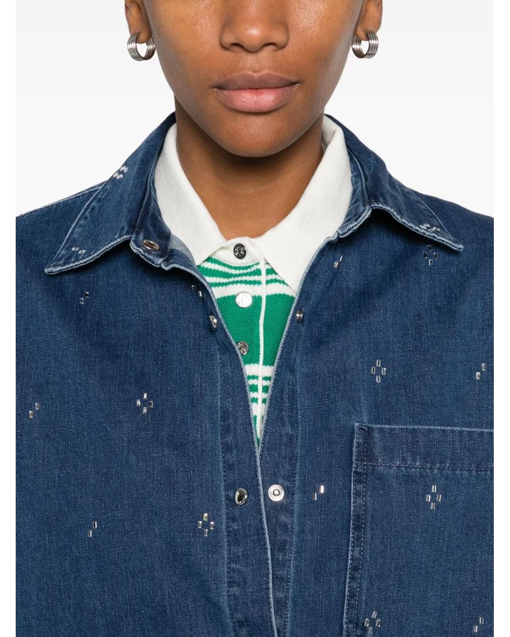 Maje Blue Rhinestone Denim Shirt