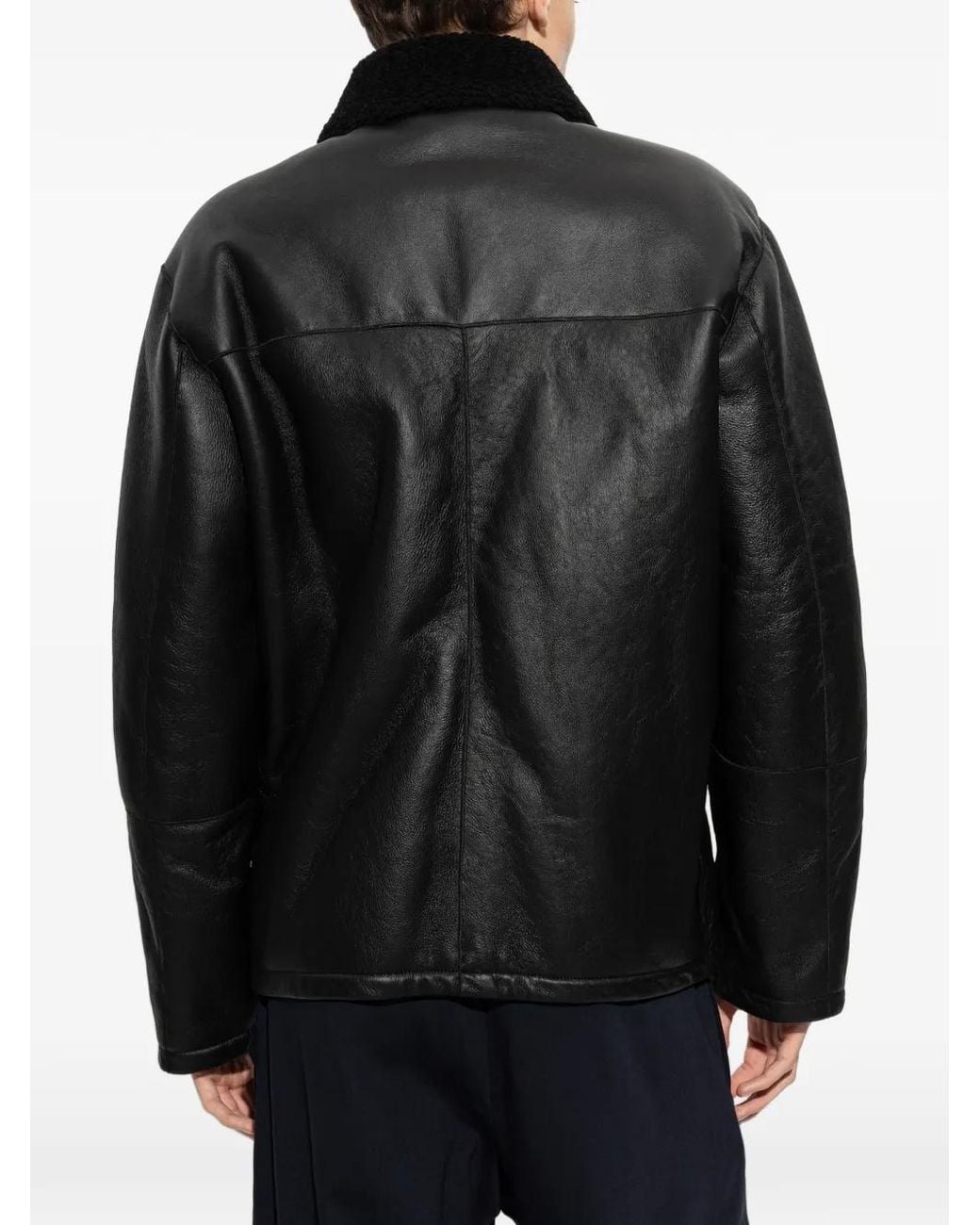 Jil Sander Black Shearling-Collar Leather Jacket for men