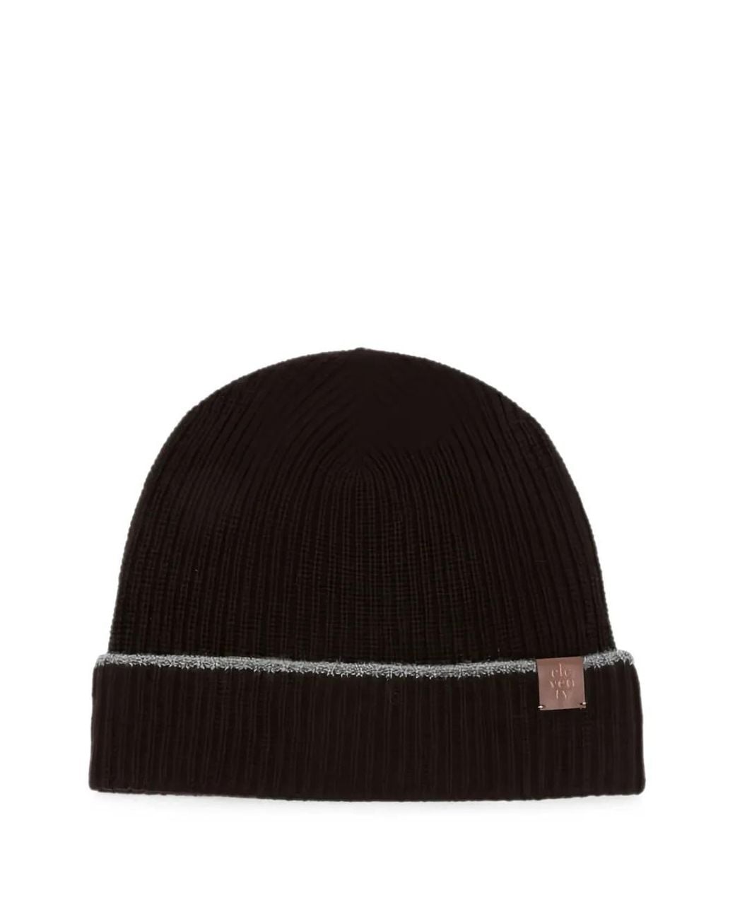 Eleventy Black Ribbed-Knit Beanie Hat for men