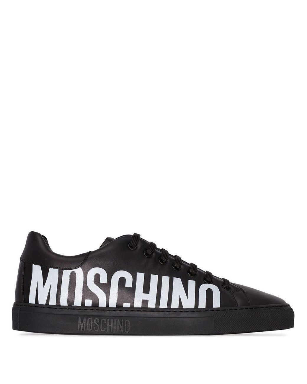 Moschino Leather Logo Low Top Sneakers in Black for Men - Lyst