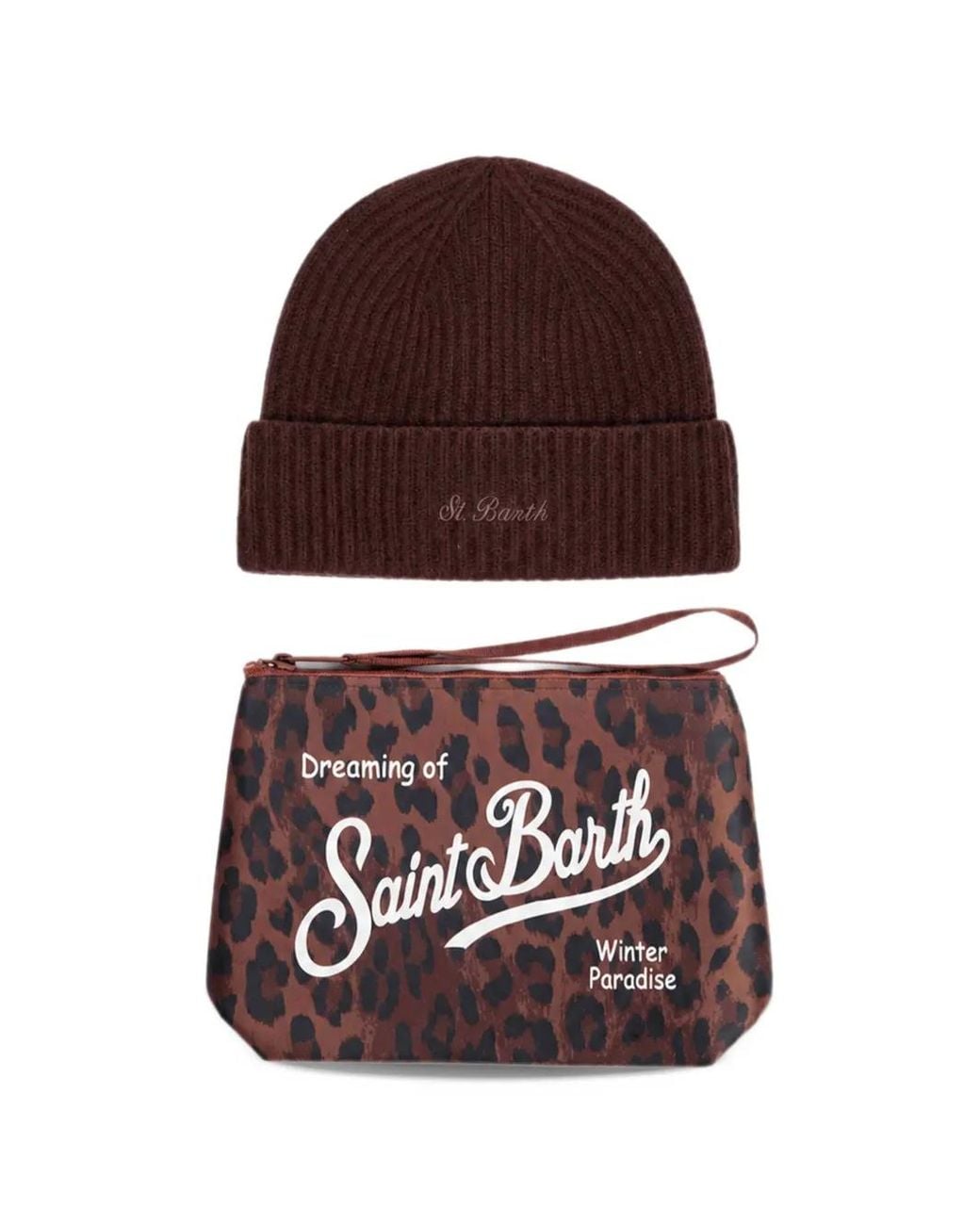 Mc2 Saint Barth Purple Leopard-Print Beanie Hat Pouch Set