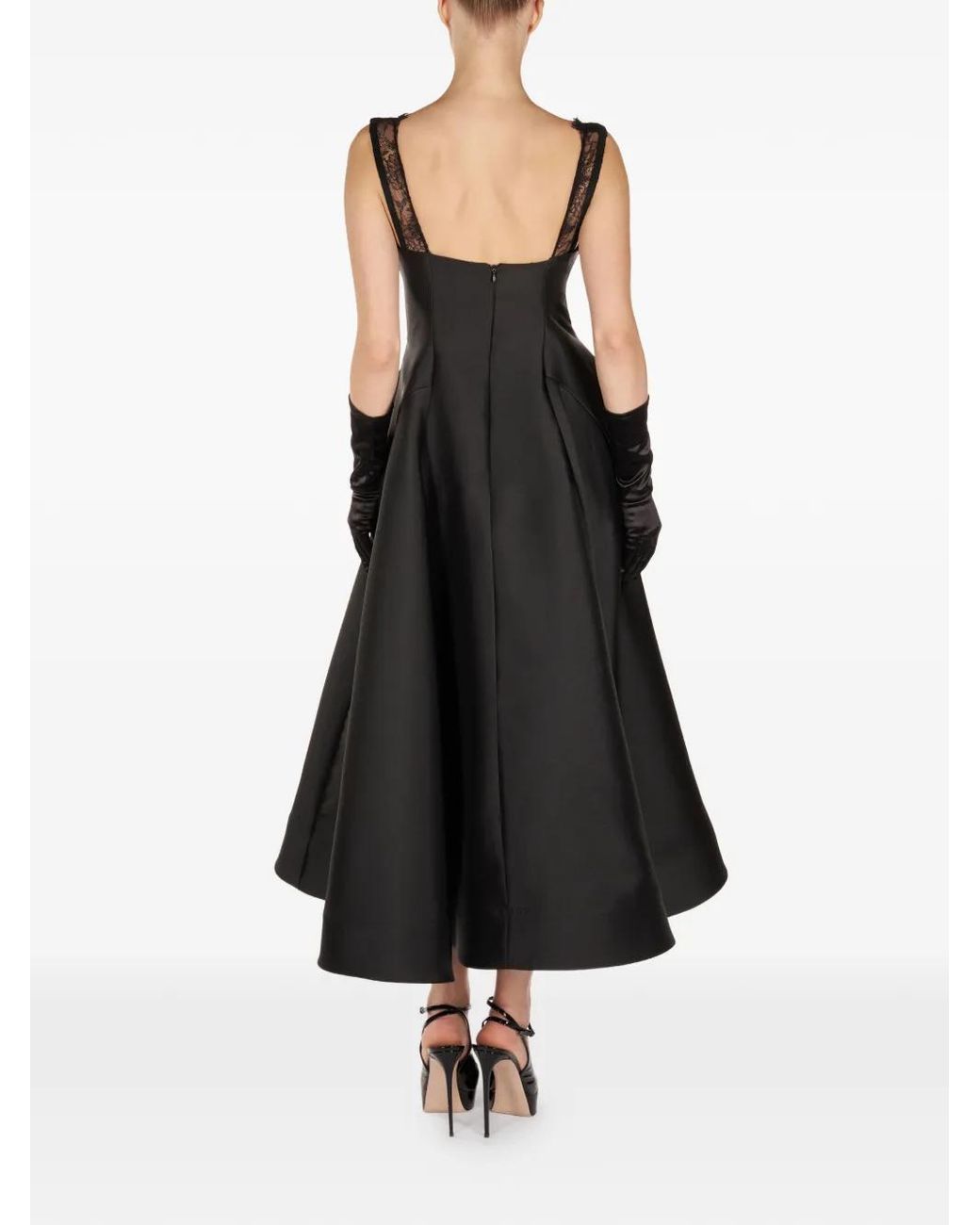 ARAFTU Black Lace-Detail Flared Midi Dress
