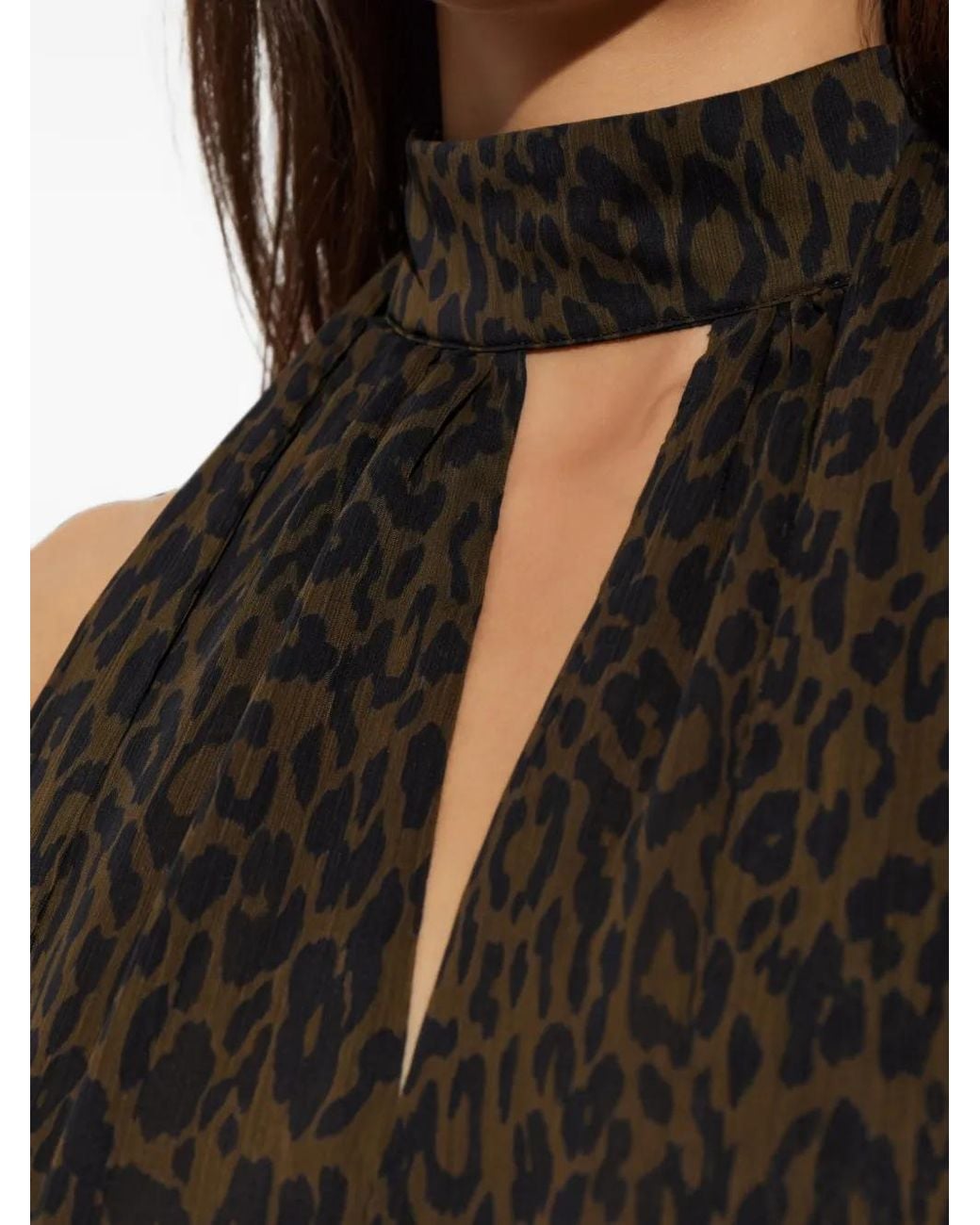 ROTATE BIRGER CHRISTENSEN Black Halterneck Bow Top Leopard