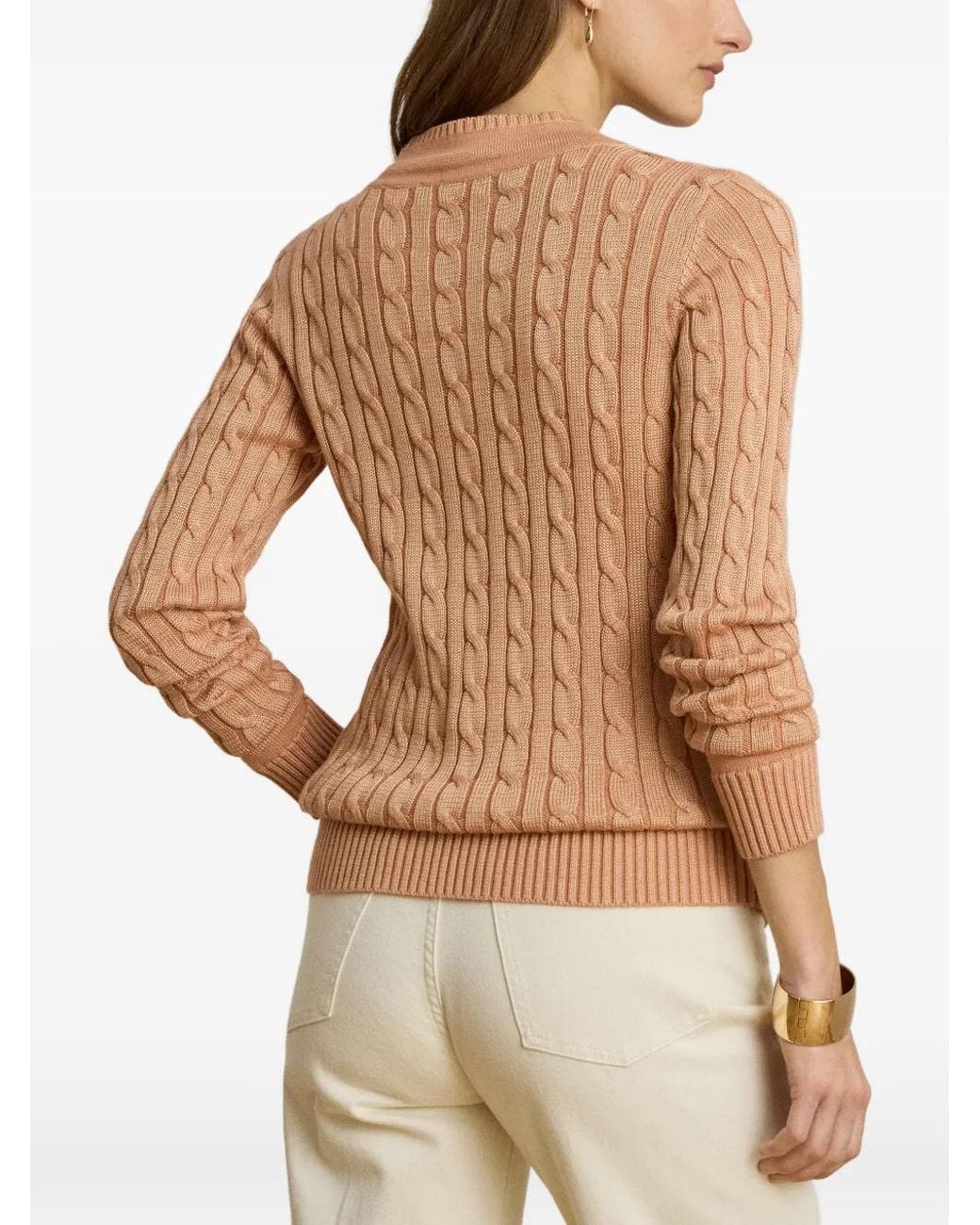 Ralph Lauren Pink Cable-Knit Monogram-Embroidered Jumper