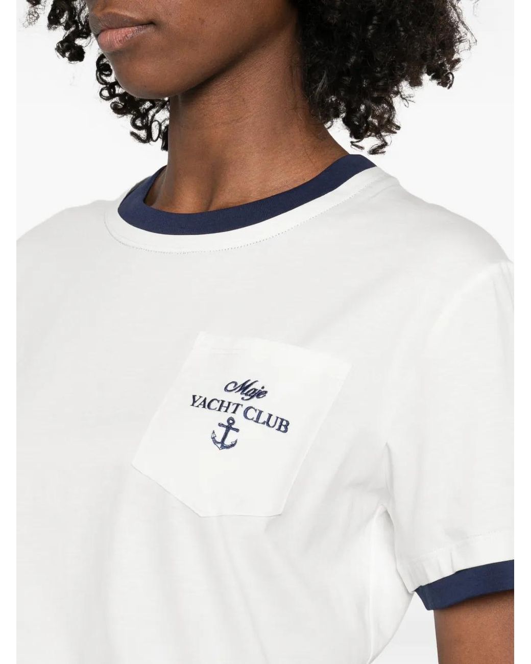 Maje White Contrast-Trim Graphic T-Shirt