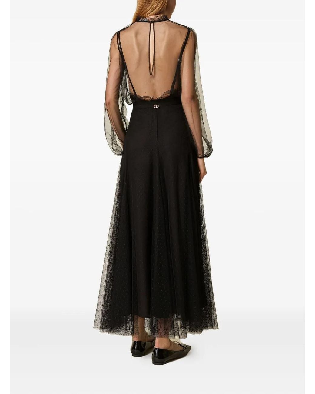 Twinset Black Polka-Dot Tulle Maxi Skirt