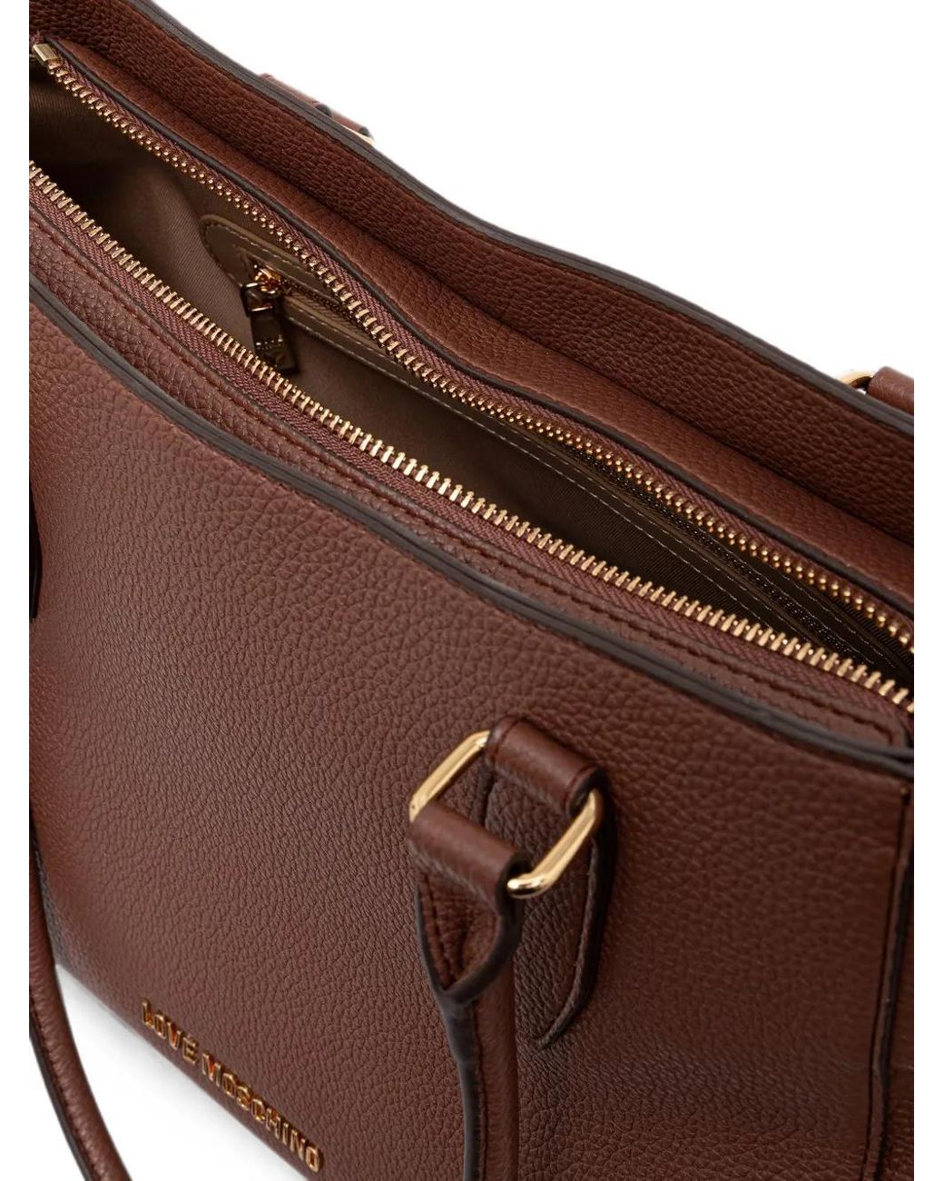 Love Moschino Brown Buckle-Detail Logo-Lettering Tote Bag