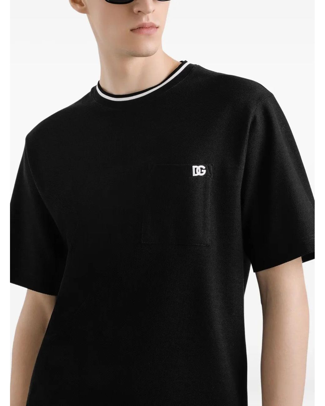Dolce & Gabbana Black Cotton Piquet Short-Sleeved T-Shirt for men