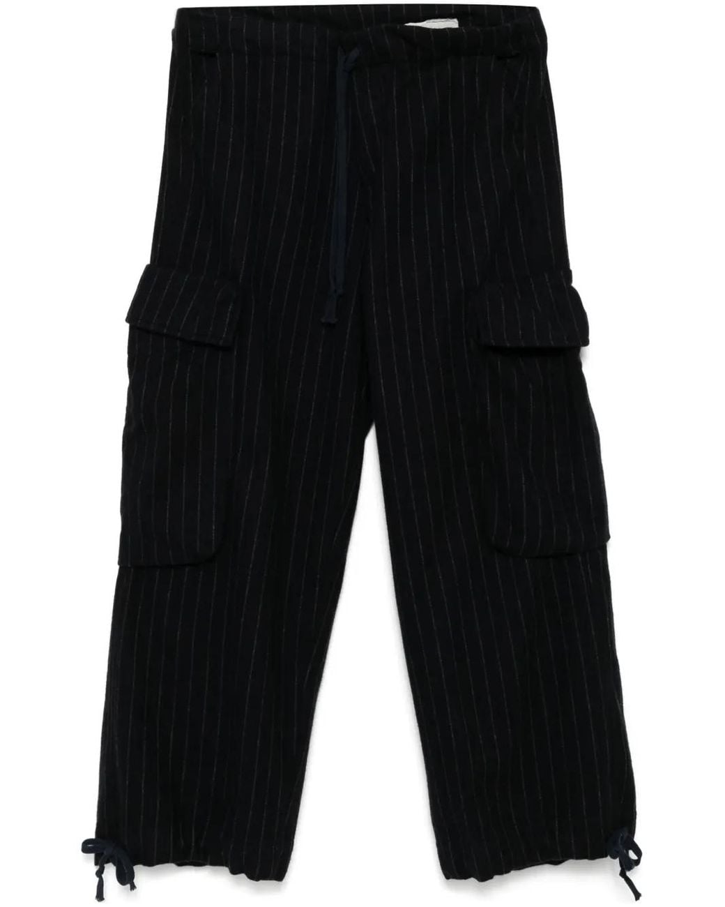 Greg Lauren Black Pinstriped Wide Trousers for men