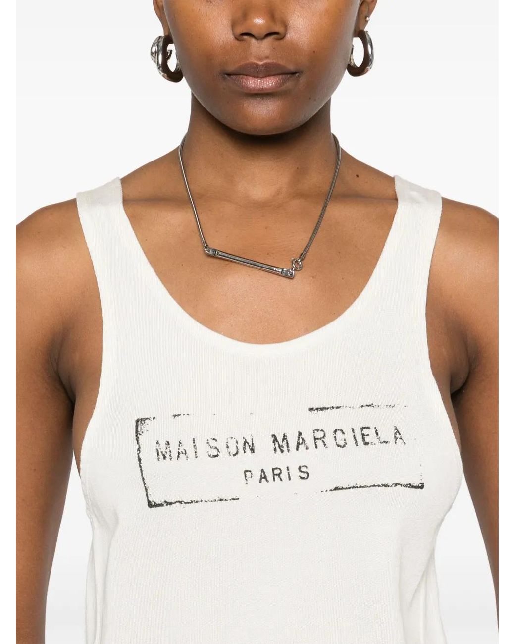 Maison Margiela White Logo-Print Tank Top