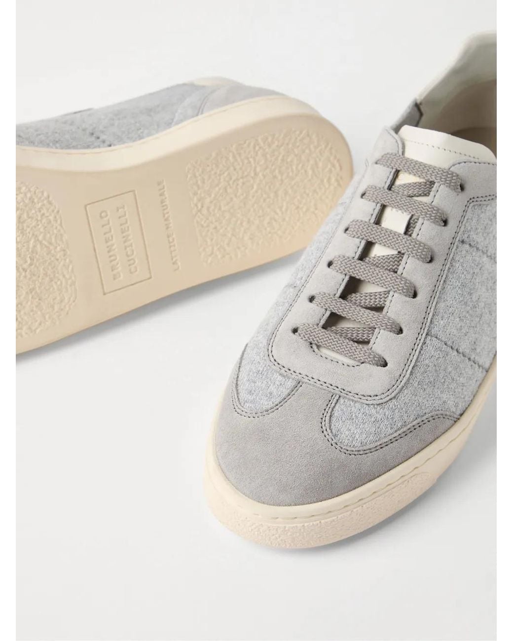 Brunello Cucinelli White Cotton Knit, Suede And Soft Calf Sneakers for men