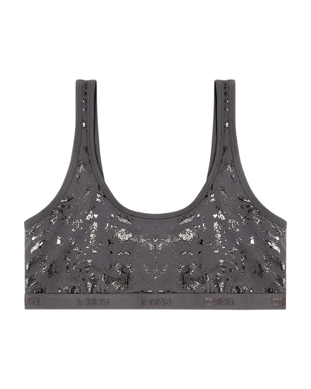 DIESEL Gray Stretch-Cotton Bralette With Metallic Print