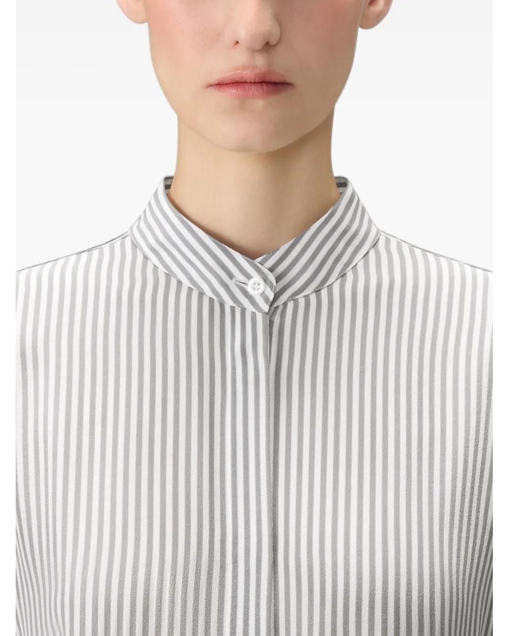 Thom Browne Gray Silk Striped Shirt With Detachable Collar