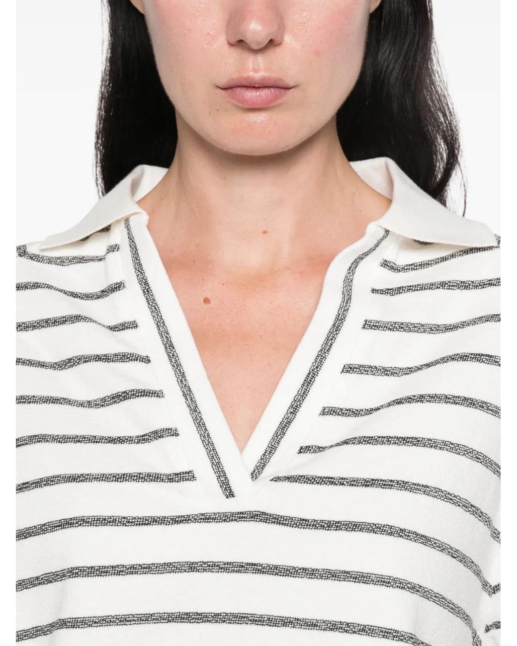 MAISON 123 Gray Lilas Striped V-Neck T-Shirt