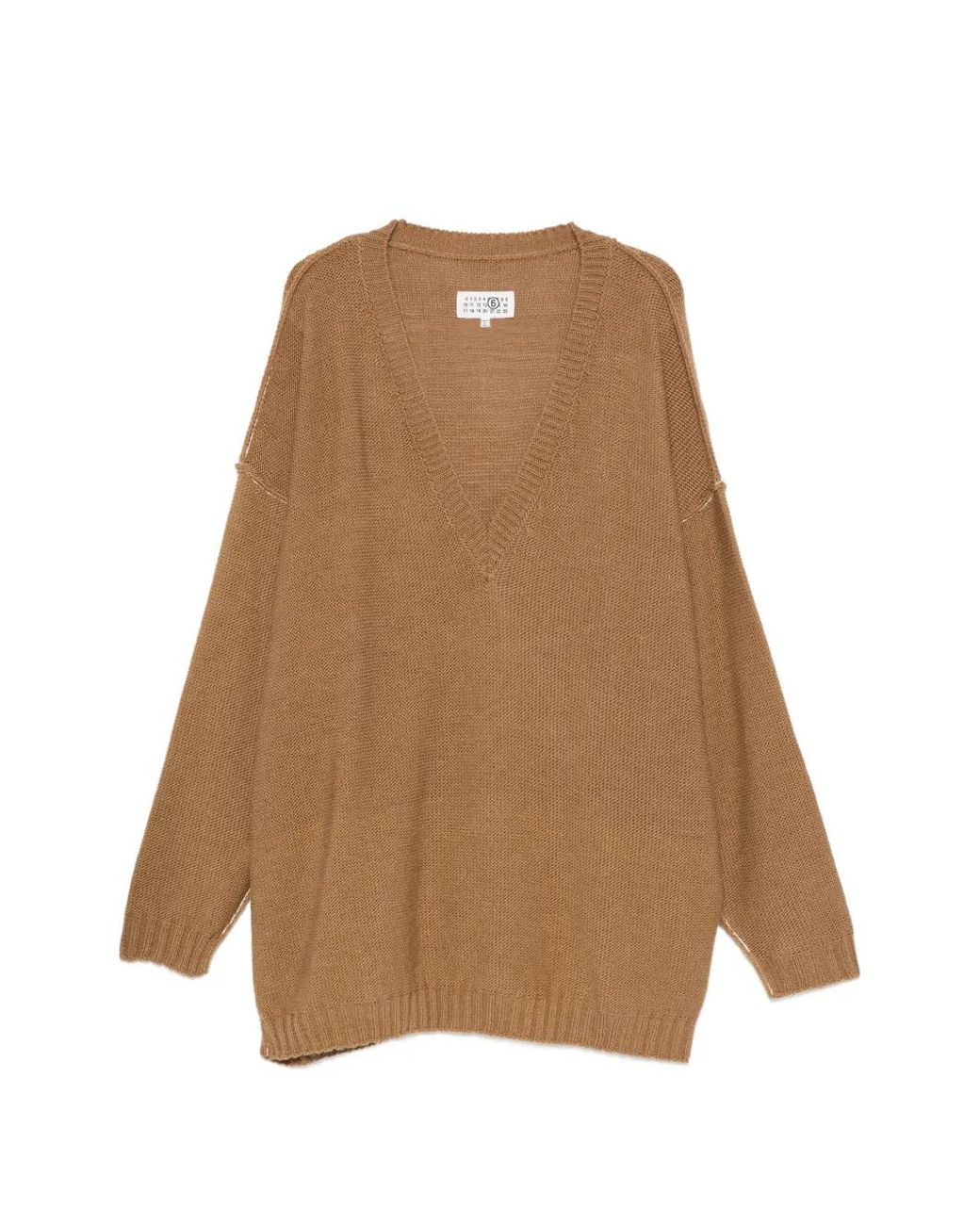 MM6 by Maison Margiela Natural V-Neck Oversized Sweater