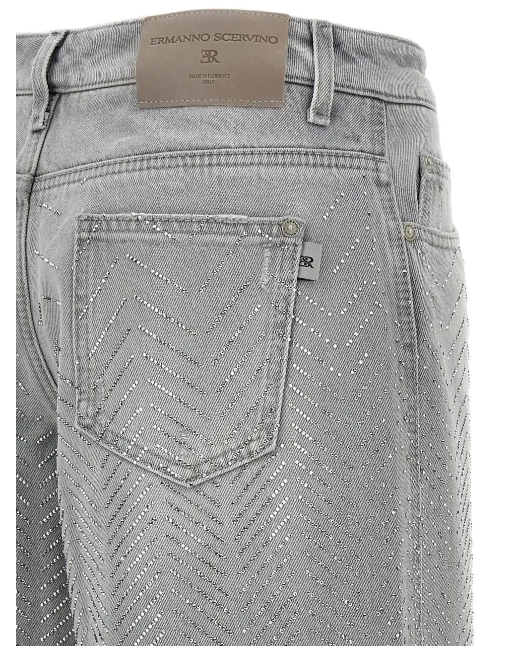 Ermanno Scervino Rhinestone-Chevron Cotton Jeans in Gray | Lyst