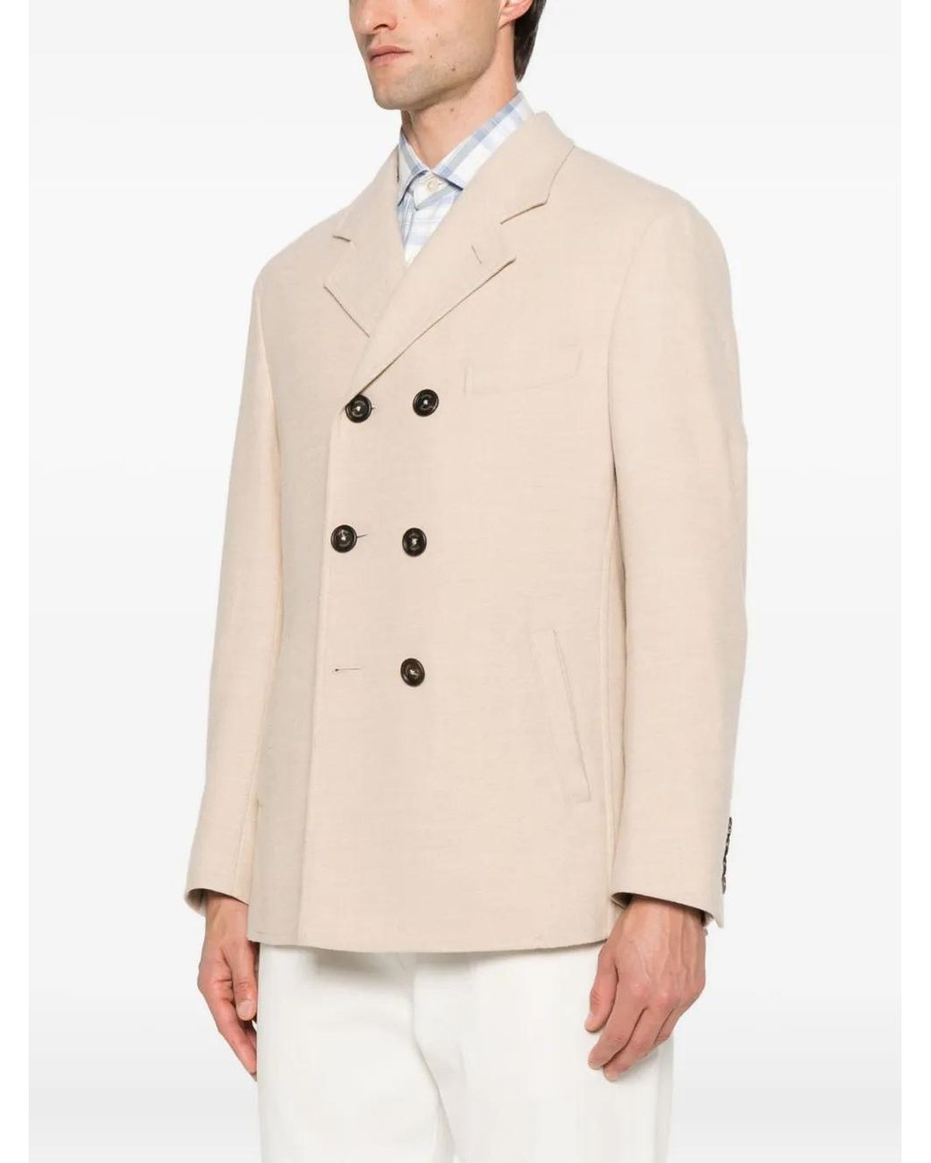 Eleventy Natural Double-Breasted Coat for men