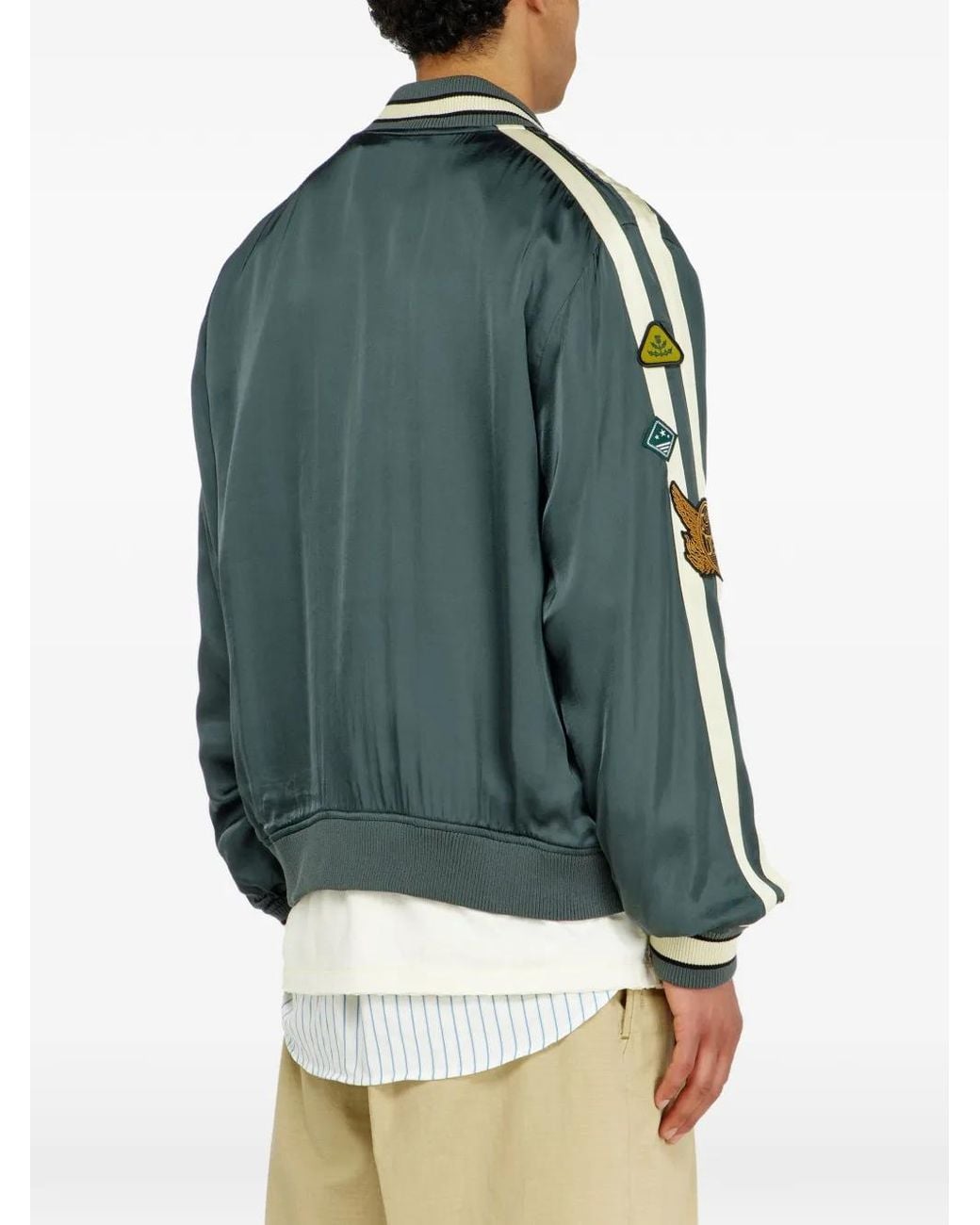 DIESEL Green Blouson Bomber En Satin À Patchs for men