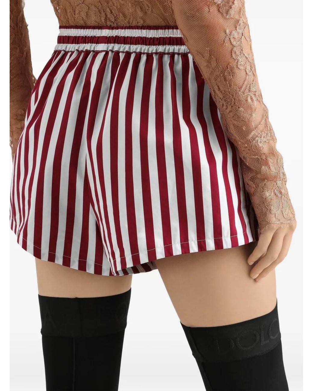 Dolce & Gabbana Red Striped Drawstring-Waistband Shorts