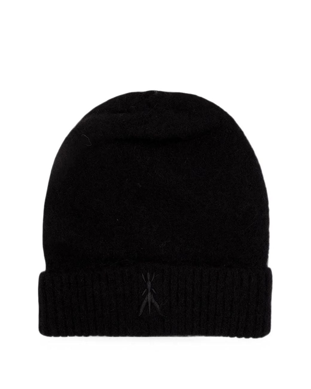 Patrizia Pepe Black Fly-Embroidery Beanie Hat