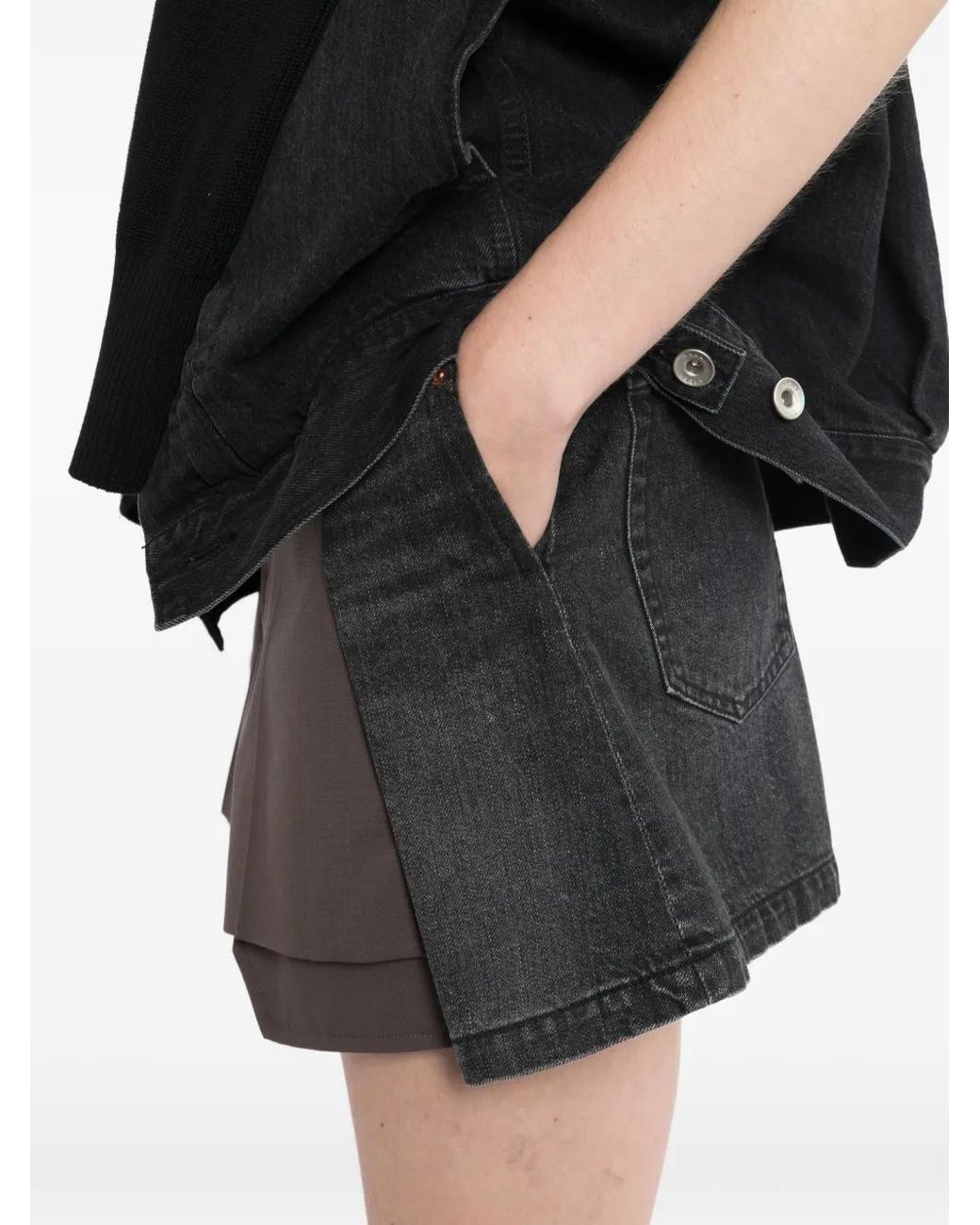 Sacai Brown Short Hybrid À Empiècements En Jean
