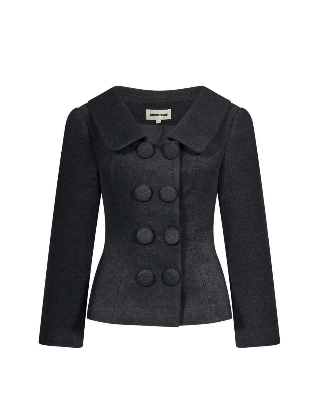 ShuShu/Tong Black Double-Breasted Peter Pan Collar Fitted Blazer
