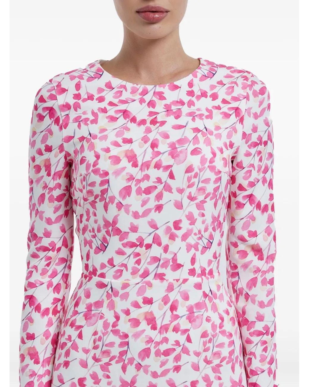 POST MERIDIEM Pink Floral-Print Long-Sleeve Midi Dress