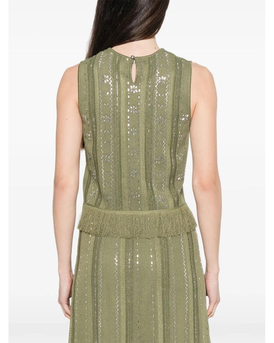 Maje Green Fringed Rhinestone Flower Top