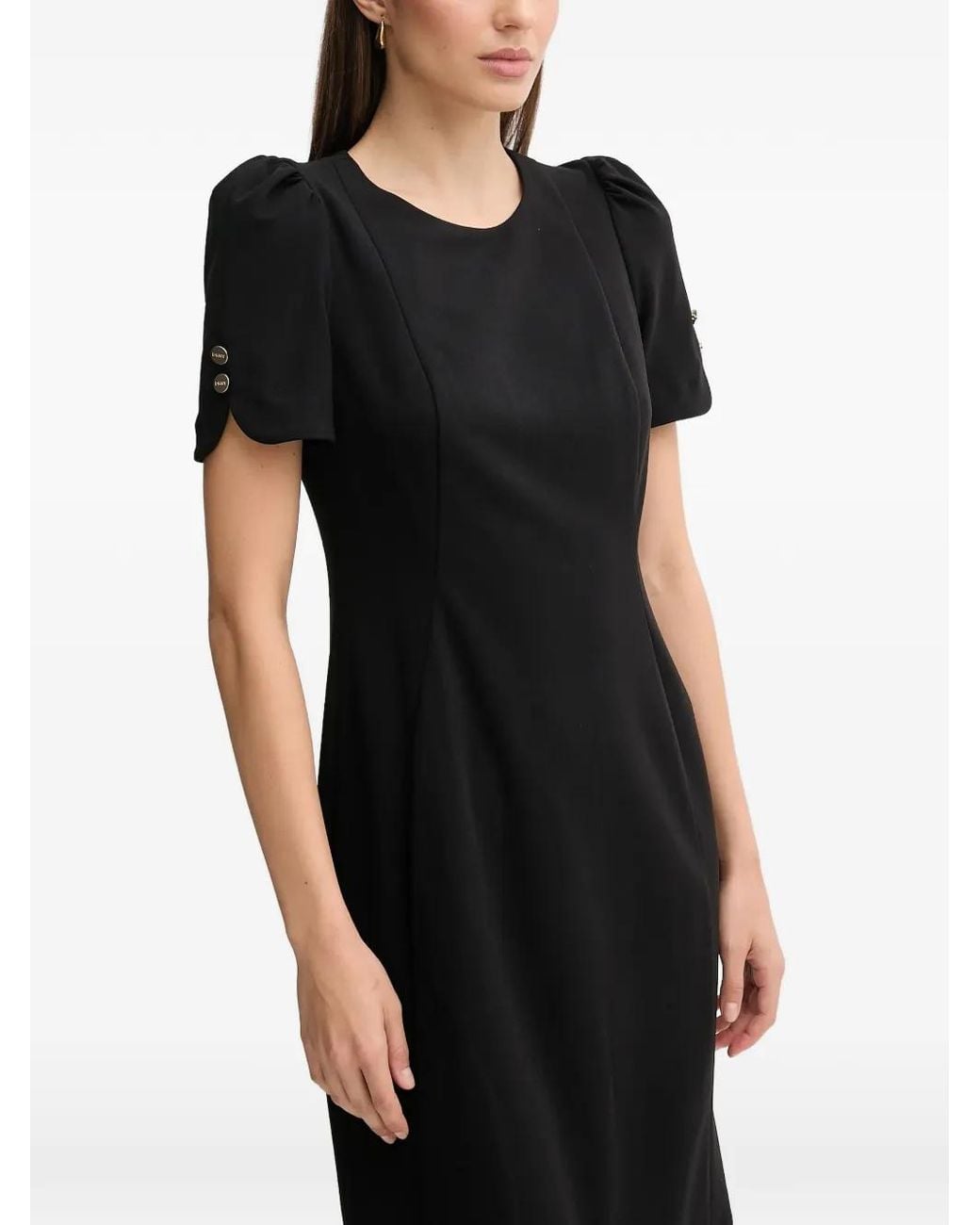 DKNY Black Puff-Sleeve Button Mini Dress
