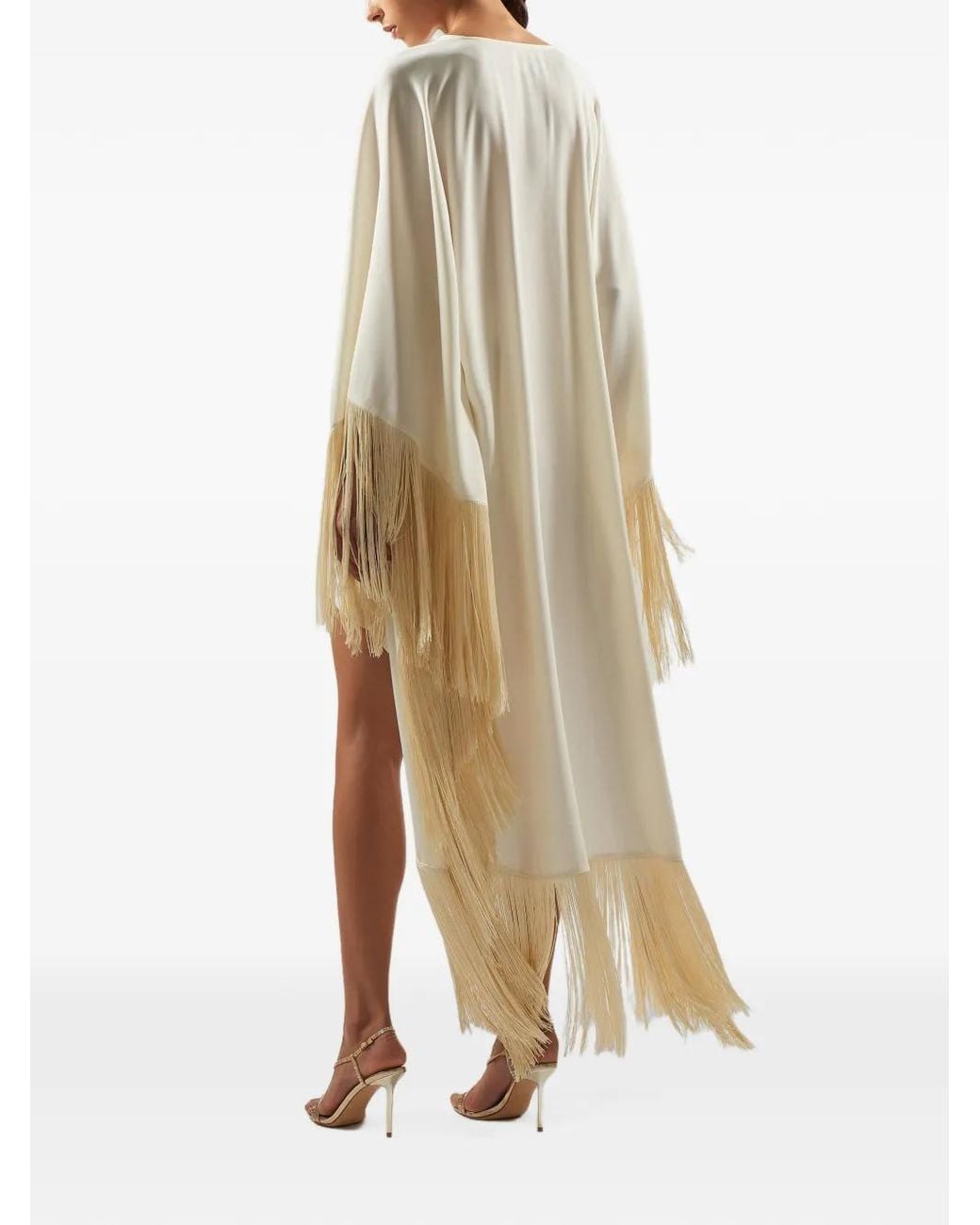 Taller Marmo White Mini Sierra Fringed Kaftan Dress