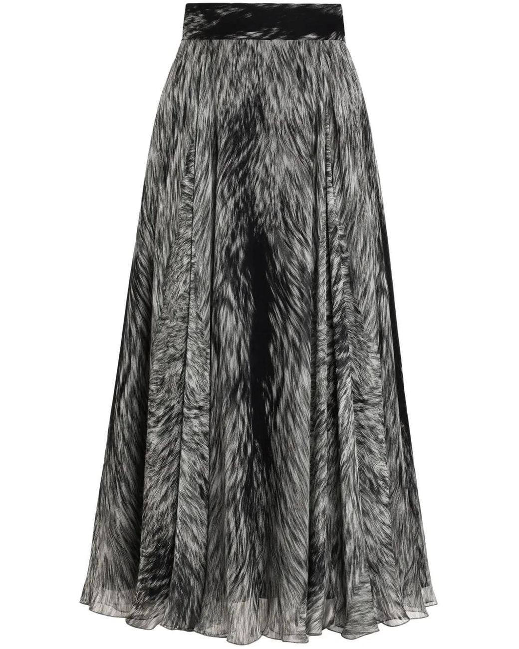 Dolce & Gabbana Gray Graphic-Print Midi Skirt