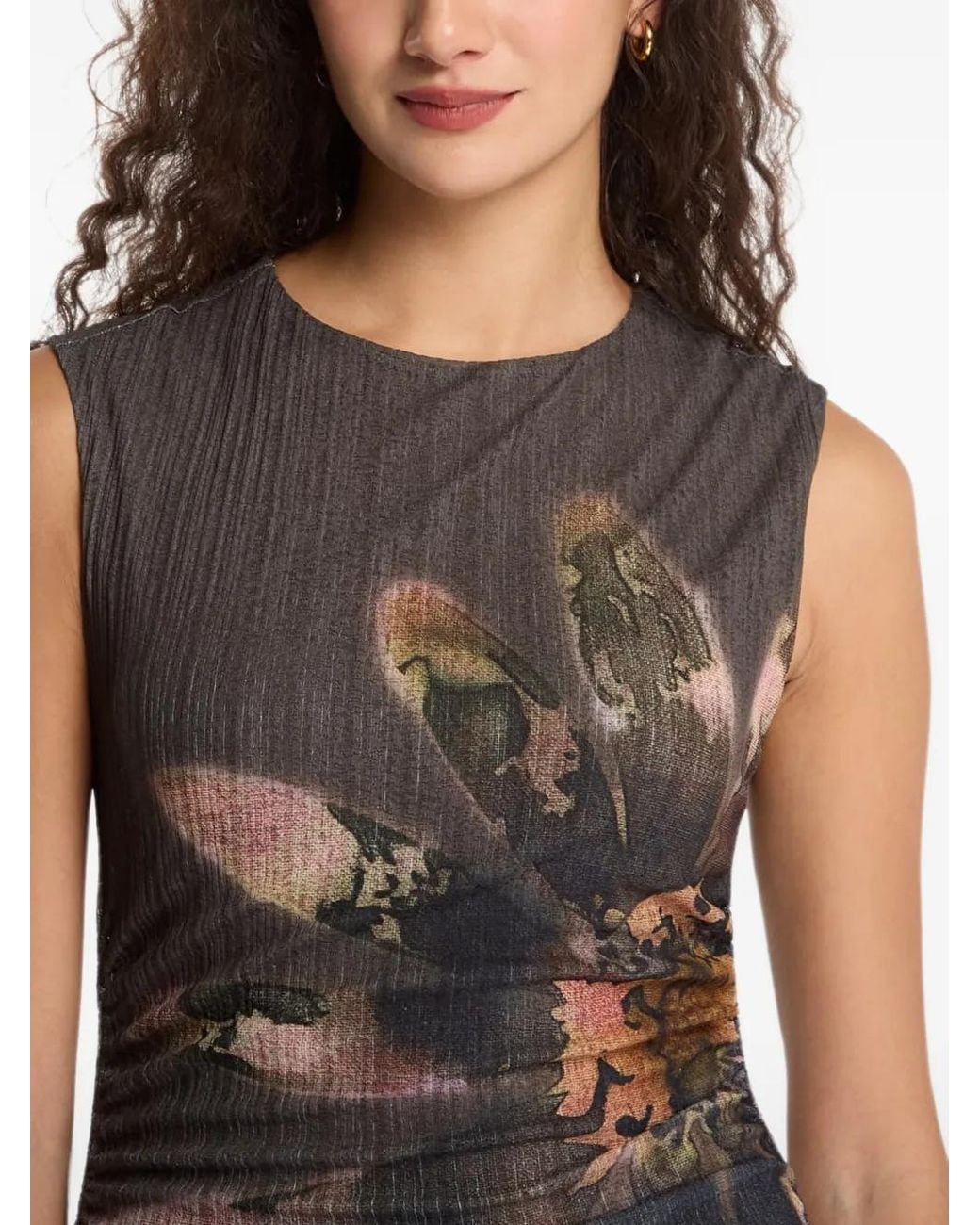 Desigual Brown Floral-Print Sleeveless Maxi Dress