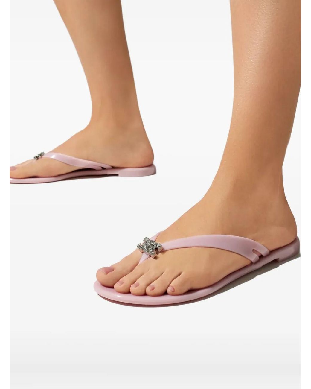Casadei Pink Embellished Flip-Flops