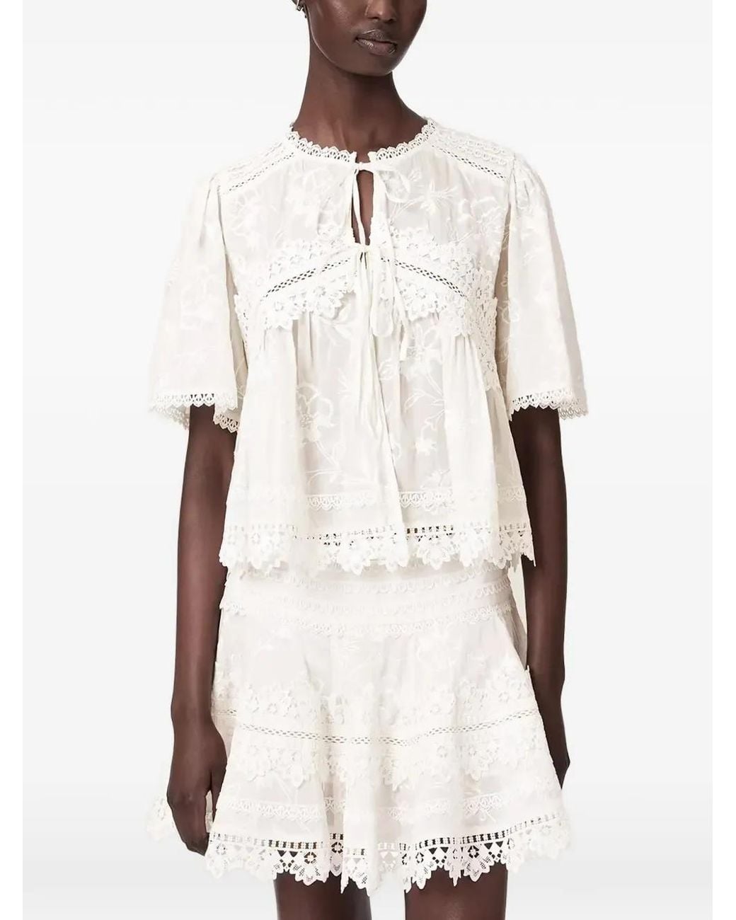 AllSaints Natural Lillith Embroidered Short-Sleeve Top